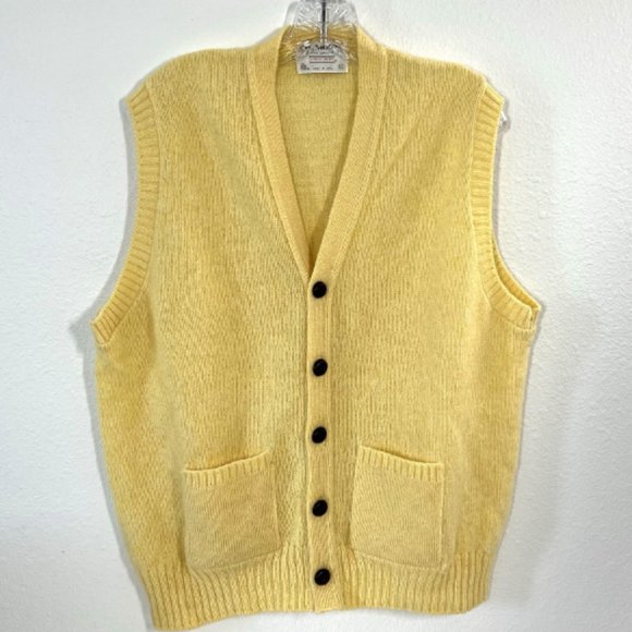 Vintage Sweaters Vintage Sweater Vest Yellow Shetland Wool Xl